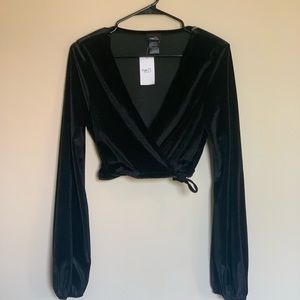 Velvet Bell Sleeve Crop Top